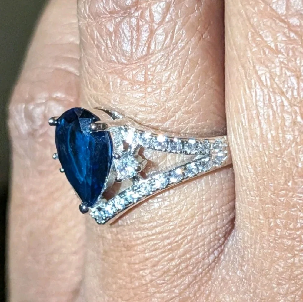 14K White Gold Plated 2Ct Pear Cut Lab-Created Tanzanite Engagement Women Ring